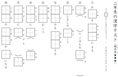 小学2年生向けのまとめ漢字テスト